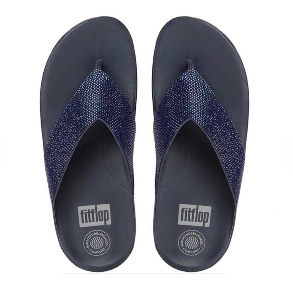 FitFlop Blue Crystall Navy Rhinestone Flip Flop Sandals